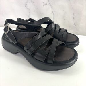 Dansko Lolita Sandal Leather Womens 36 6 Blk Slingback Strappy Rocker Block Heel